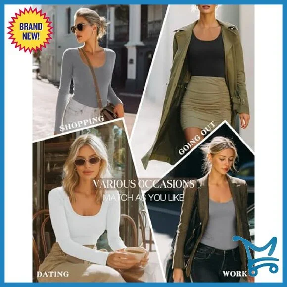 Women's Thermal Long Sleeve Shirts Fleece Lined Scoop Neck Base Layer 3 Pack